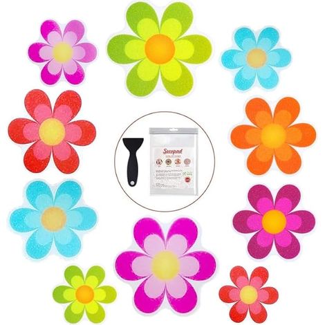 Autocollants antidérapants pour baignoire, tapis de douche de sécurité, appliques de fleurs vives avec grattoir (1/5)