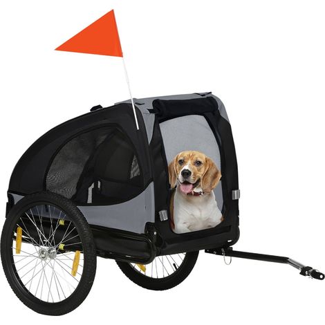 Remolque Para Perros Remolque De Bicicleta Plegable Con Ventanas De Malla, Reflectores Y Bandera, Liberación Rápida, Hecho De Tela Oxford Y Acero, Negro, 140X71X83Cm