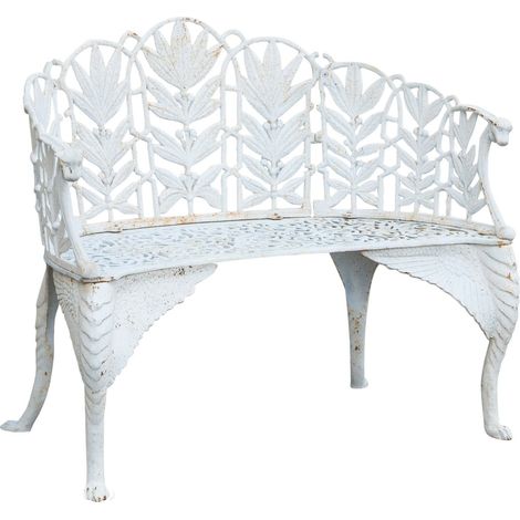 Banco  de estilo Art Nouveau de hierro fundido acabado con efecto blanco envejecido L110xPR60xH90 cm