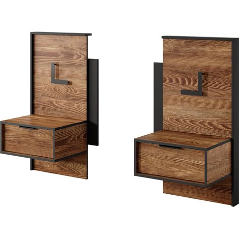 Comodini (set da 2), Castagno + Antracite, 97,6 x 102 x 39,6 cm