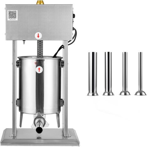 Mophorn Poussoir à saucisses électrique 10 L, appareil vertical en acier inoxydable avec contrôle de vitesse réglable et pédale, équipé de 4 tubes de remplissage, idéal pour la cuisine
