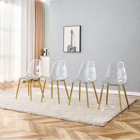 Chaise salle manger lot de 4 transparentes métal doré OKMYHOME (1/5)