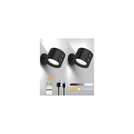 2 Pièces Applique Murale Interieur, LED Lampe Murale Rechargeable avec Télécommande Contrôle Tactile, 3 Niveaux de Luminosité 3 Températures Rotatifs 360° Lampe de Chevet pour Chambre à Coucher