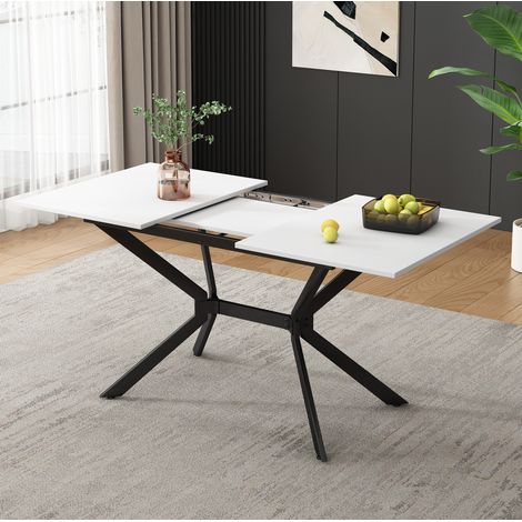 Mesa de comedor extensible 120/160x80x75 cm de MDF blanco para 4-6 personas -FLORAGRACE (1/5)