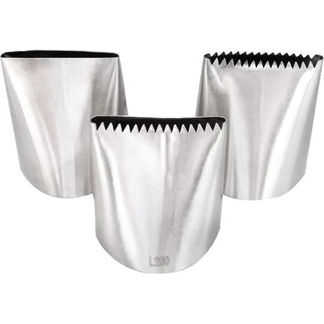 BelleRise - Ensemble de douilles à pâtisserie inox 304, extra-larges plates/dentelées n° 200, 201, 202 pour gâteaux et fondant (1/5)