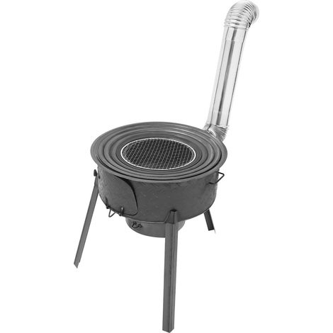 Poêle à Bois 4 Anneaux pour Wok - Compatible Ustensiles 25-48cm, Charge 150kg, Acier Comprimé Anti-corrosion - Cheminée Haute Anti-Fumée, Pieds Robustes - Idéal pour Camping, Jardin, Tente (1/5)