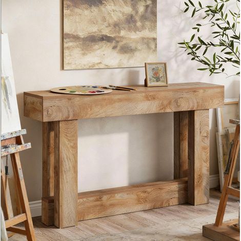 Table console 160x30x85 cm marron avec étagère basse, panneaux de bois E1, design vintage MEUBLIV (1/5)