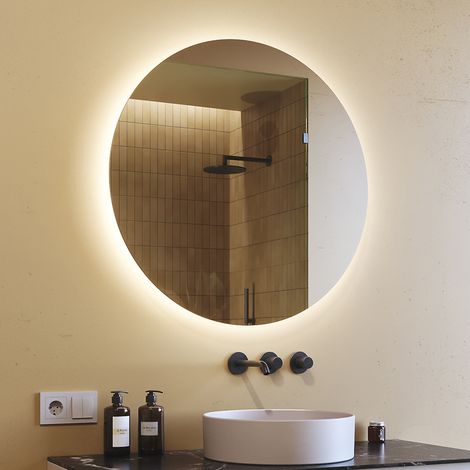 Specchio da bagno rotondo a LED (80 cm) Specchio illuminato a LED con illuminazione (LED082) Bianco freddo 6000K