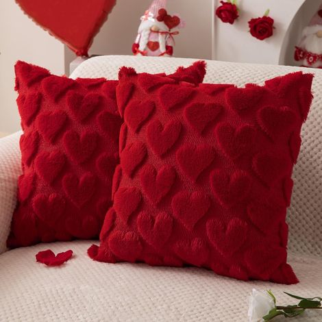 Valentinstag Kissenhüllen, 2er-Set, 45 × 45 cm, Valentinstag Dekoration, rote Herzform, weiche Plüsch-Jacquard-Kissenhüllen, geeignet für Schlafzimmer und Sofa, festliche Heimdekoration