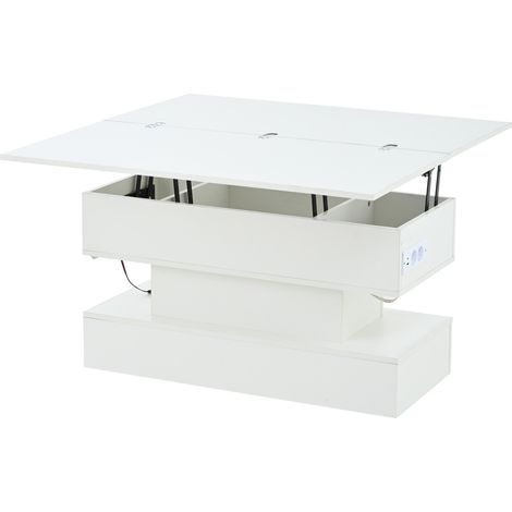 Mesa de centro elevable blanca 100x50x51,5 cm con LED, enchufes USB y USB-C (1/5)