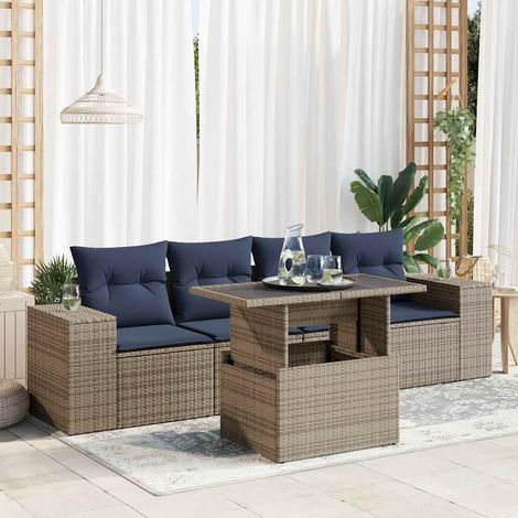 Set sofás jardín y cojines 5 pzas ratán sintético acacia gris vidaXL (1/5)