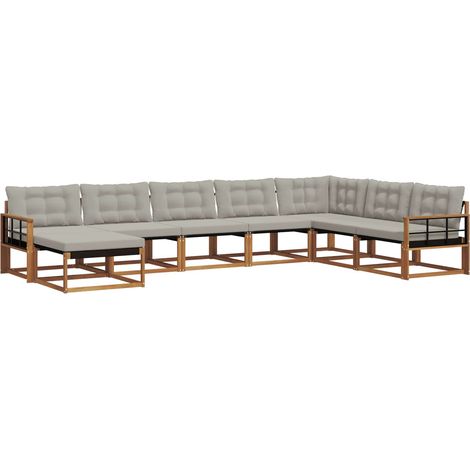 Outdoor-Sofagarnitur mit Kissen 8 pcs Natürlich und Hellgrau vidaXL