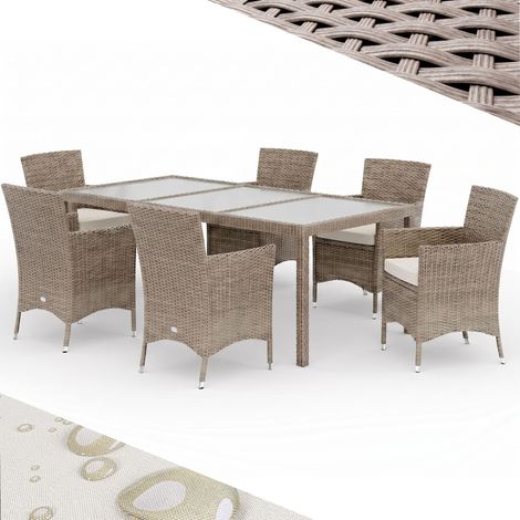 CASARIA® Salon de jardin 6 personnes en polyrotin beige chaises avec coussins et housses amovibles charge max. 160 kg terrasse (1/5)