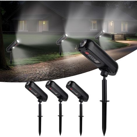 Lot de 4 Spot Solaire 6000K Lampe Solaire Exterieur Etanche IP65 Projecteur Solaire Exterieur 2 Modes Eclairage Exterieur Solaire Luminaire Exterieur Solaire pour Jardin Allée Chemin Cour (1/5)