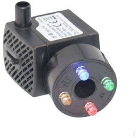 Pair Aquariumpumpe mit 4 mehrfarbigen LED-Leuchten. Mini-Wasserpumpe, 300 l/h, trockenlaufsicher (48 Stunden). Geeignet für Aquarien, Teiche, Springbrunnen und Gärten. Leiser Betrieb. 1,5 m Kabel.