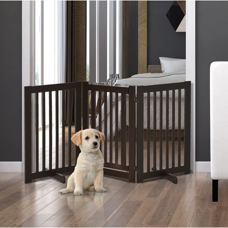 Barrera para perros autoportante, plegable y regulable, MDF, marrón oscuro OKMYHOME (1/5)