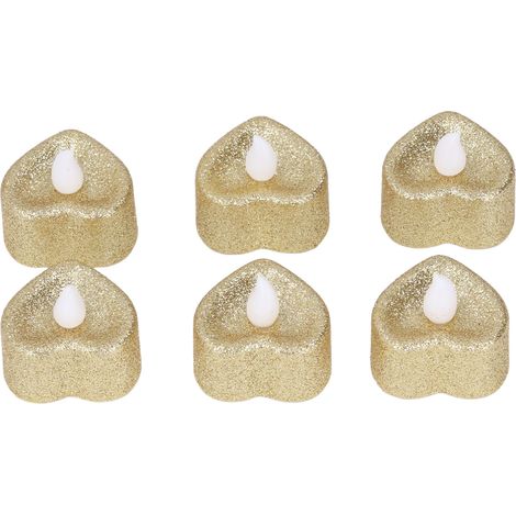 Flammenlose LED-Kerzen, goldfarben mit herzförmigem Glitzer, Set mit 6 warmen Lichtern, Dekorationen für Partys, Hochzeiten, Geburtstage, Spukhäuser, stimmungsvolle Accessoires (mit eingebauten Batter (1/5)