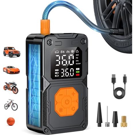 Compresseur À Air Portatif - 150 PSI - Sans Fil - Avec Écran LCD Et Manomètre - Pour Pneus De Voiture Moto Vélo Ballons - 1 Pièce (1/5)