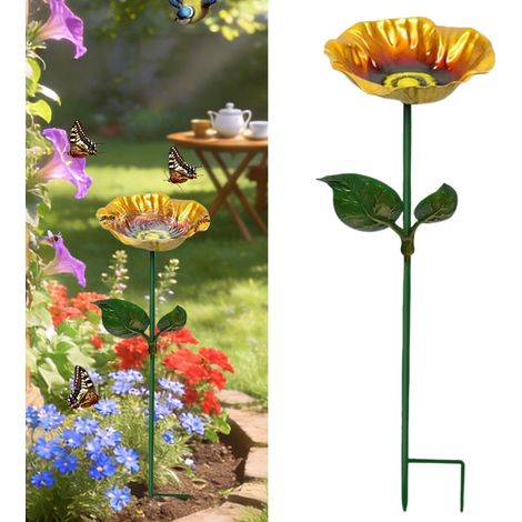 Bain Oiseaux Artisanal Fleur,Abreuvoir Oiseaux Exterieur sur Pied,Abreuvement Abeilles pour Jardin,Extérieur pour Insectes Et Papillons avec Pied Amovible,Décoration Jardin Terrasse (Jaune) (1/5)