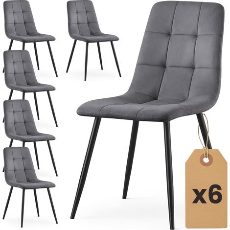 Lot de 6 Chaises en velours matelassées NERO Graphite Foncé pieds noirs (1/5)