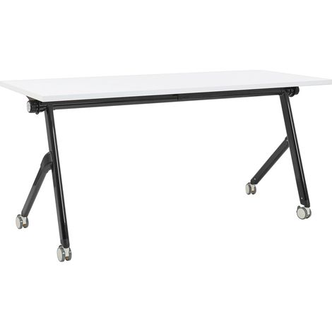 Scrivania rettangolare pieghevole con rotelle portatile con struttura in metallo bianco e nero 120 x 60 Bendi