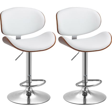 Lot de 2 tabourets de bar, réglables en hauteur, revêtement synthétique, 53 x 52 x 92–112 cm, blancs (1/5)