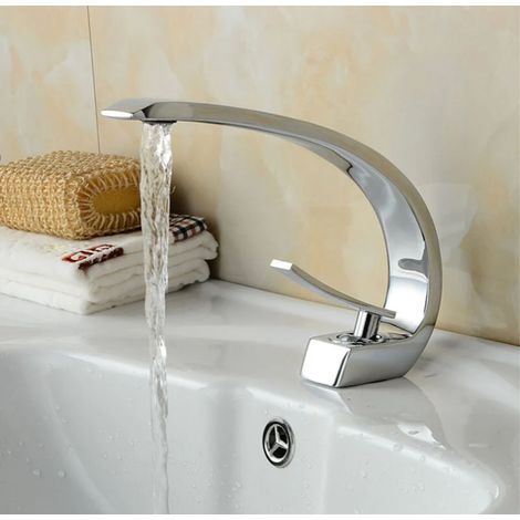Mitigeur salle bain moderne chromé en laiton, monotrou eau chaude froide (1/4)
