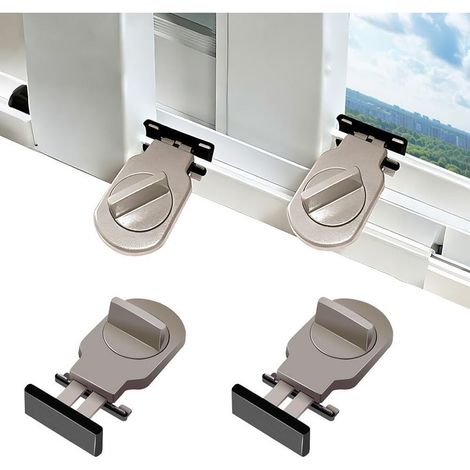 4 Pièces (Marron) Verrou Baie Coulissante,Serrure Butée Réglable,Serrure de Sécurité pour Fenêtre,Bloque Fenetre Coulissante,Sans Perceuse,pour Portes et Fenêtres Coulissantes (1/5)