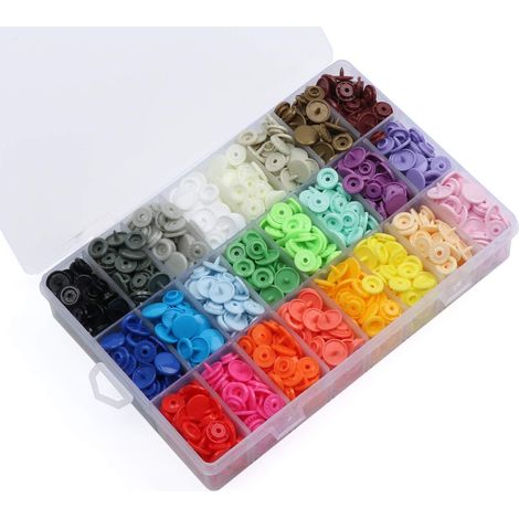 400pcs Bouton Pressions 24 Couleurs Pressions Plastiques Couture T5 12mm, avec Rangement de Boîte, Bouton Pression Plastique Pour Accessoires Couture Vêtements Bricolage Artisanat