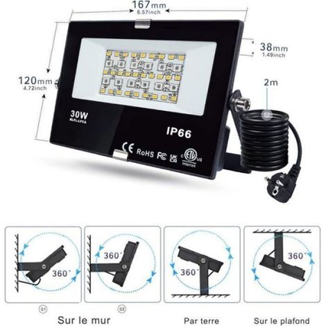 Projecteur LED RGB extérieur 30W CHANGM - Blanc et couleur - IP66 étanche Noir Noir ECLAIRAGE DE PONT (1/4)