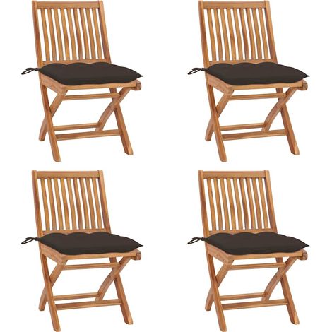 Chaises pliables de jardin avec coussins-Chaise de terrasse-Chaise d'extérieur lot de 4 Teck solide 227380 (1/5)