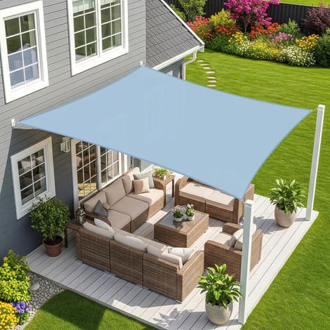 4x4m Voile d'Ombrage Imperméable Carré Gris Bleu (1/5)