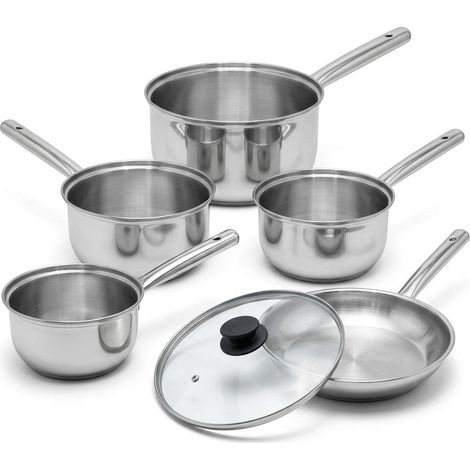 Lot de 4 casseroles en inox 16/18/20/22 cm et poêle avec couvercle 28 cm Fackelmann Rhona (1/5)
