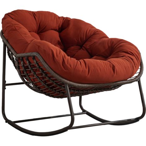 Fauteuil à bascule en rotin synthétique rembourré, fauteuil relax extérieur pour patio et jardin, orange (1/5)