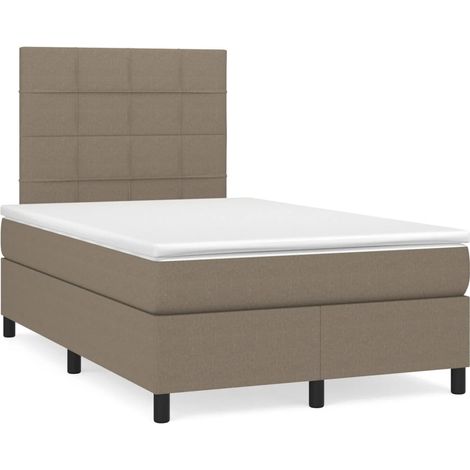 Cama box spring con colchón tela gris taupe 120x190 cm (1/5)