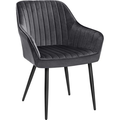 Sedia da pranzo poltrona seduta imbottita con braccioli larghezza seduta 49 cm gambe in metallo rivestimento in velluto portata 110 kg per soggiorno camera da letto grigio 120004905