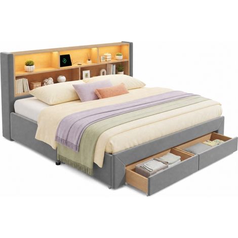 Letto Divano 90 x 200 cm, 2 Cassetti, USB, Type-C e LED, Estensibile 180 x 200 cm, senza Materasso (1/5)