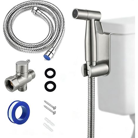Douchette WC Bidet en Acier Inoxydable Kit Douchette Toilette avec Vanne 3 Voies (1/2") (1/5)