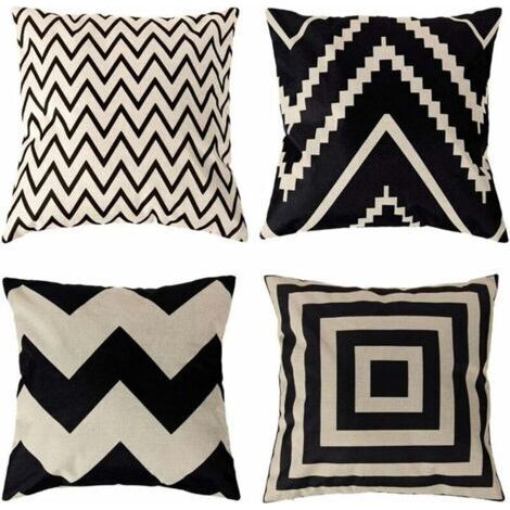 4 Pcs Housses de Coussin 45 x 45 cm, Carré Décoratif Taie d'oreiller Canapé Housse Coussin Noir et Blanc Imprimé Motif Animal Mingon Lin Décoration Maison pour Chambre Salon Bureau (1/5)