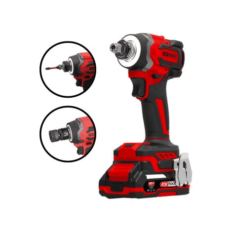 KS Tools - Visseuse à chocs sur batterie - Embouts 1/2" et 1/4" - Livrée en coffret avec 2 batteries 4Ah - Visseuse devisseuse sans fil brushless - 18 V - 230 Nm - 1 kg sans batterie - 515.4745F (1/5)