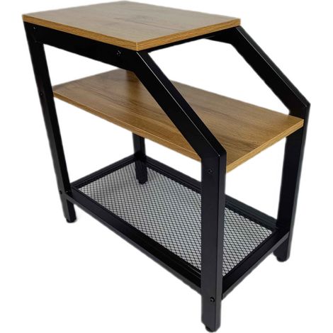 Beistelltisch mit Ablagen, kleiner Nachttisch mit Metallgitter Begryf 59x30x59