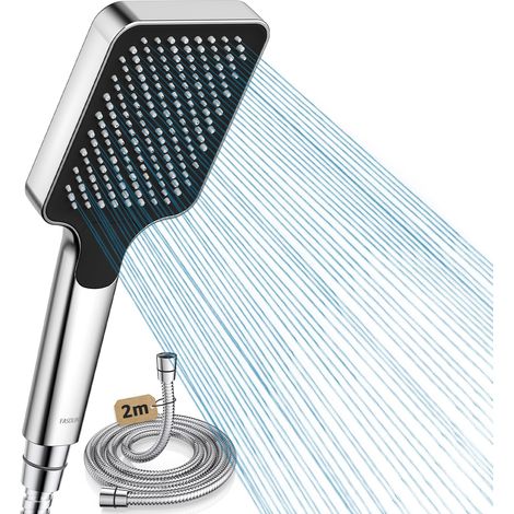 Pommeau de douche avec tuyau de 2 m, pommeau de douche haute pression avec limiteur de débit 9,5 l/min, économie d'eau, réduction de 40 % des coûts d'eau (1/5)