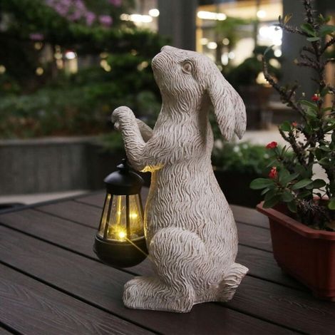 Statue de jardin Lapin avec lumières solaires - Statue de lapin Décoration d'Halloween Décoration de lapin d'extérieur Convient pour pelouse, balcon, décoration de terrasse de jardin d'art de cour