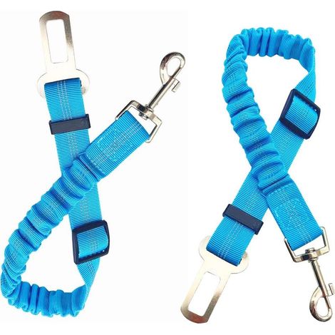 Ceinture de sécurité pour chien avec amortisseur élastique antichoc, résistante et adaptée aux chiens de petite, moyenne et grande taille, lot de 2, bleue, réglable. (1/5)
