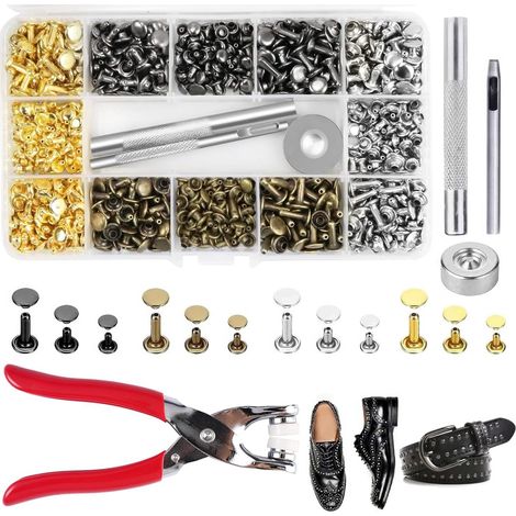 180 Pieces Leather Rivets, 12 mm 8 mm 6 mm Rivets for Leather Punch with Rivet Pliers and Punch Pliers with Storage Box for DIY Leather Crafts, Clothing, Bags, Belts (1/5)