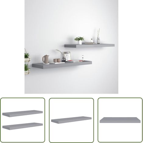 The Living Store Schweberegale 2 Stk. Grau 80x23,5x3,8 cm MDF - Schweberegale - Wandregale - Graue Möbel - Regal Grau - Wohnwandgestaltung