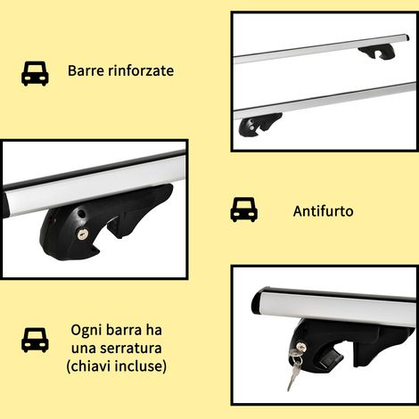 Barre de toit voiture 75 kg, sécurité renforcée par verrouillage, aluminium et ABS, 135,3 x 5,7 x 7 cm, couleur argent (1/5)