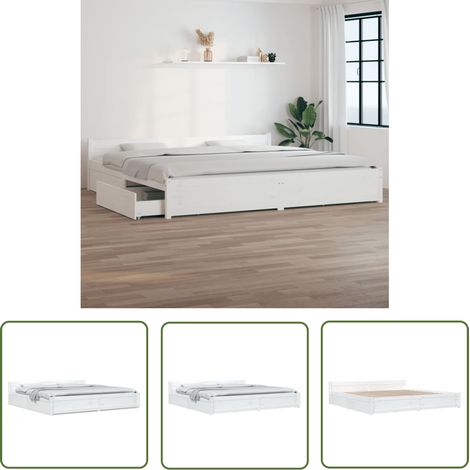 The Living Store Bett mit Schubladen Weiß 180x200 cm - Holzbett - Doppelbett - Bettgestell - Boxspringbetten - Weißes Bett (1/5)