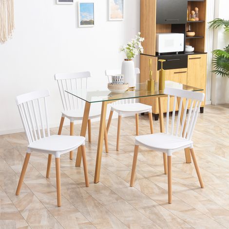 Lot de 4 chaises style scandinave dossier haut assise en polypropylène pieds en hêtre 48 x 52.5 x 83 cm blanc (1/5)
