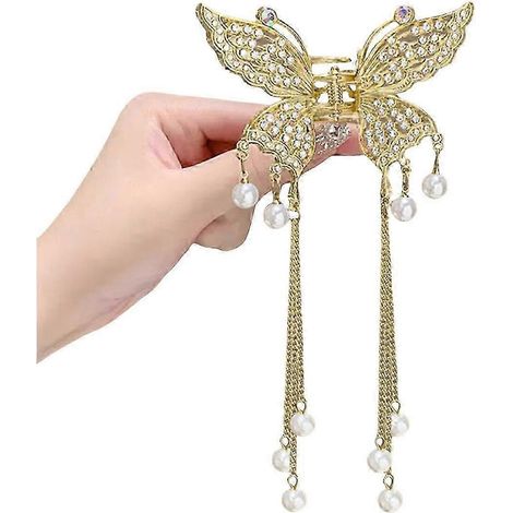 Pinces à cheveux à frange longue, fausses perles, papillons décoratifs, pinces à cheveux pour femmes et filles, coiffures pour la maison et l'extérieur-1 (1/5)